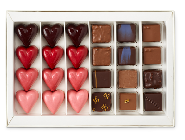 A box of chocolates, half of them heart shaped